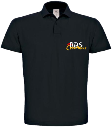 Polo noir avec logo "B.R.S. Children" brodé en couleur.