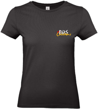 T-shirt noir avec le logo "BRS" en couleur sur le côté gauche.