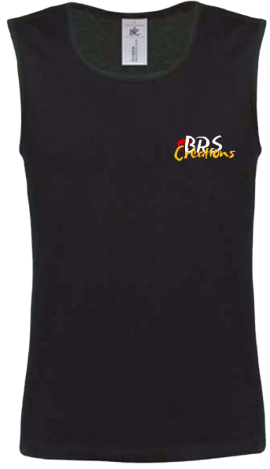 Débardeur noir sans manches avec logo coloré "B.R.S." sur le devant.