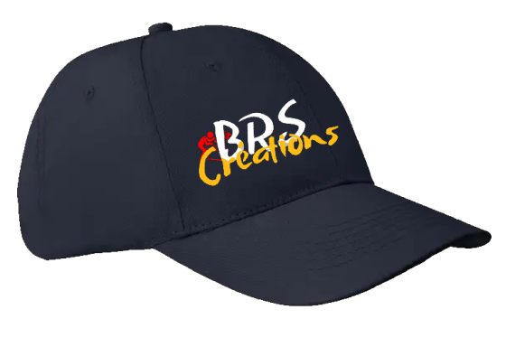 Casquette noire avec le logo "BPS Créations" en couleurs vives.