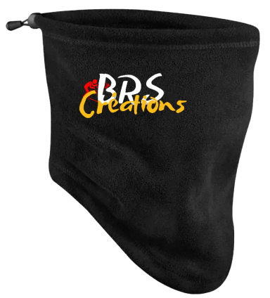 Col roulé noir en polaire avec logo "BPS Créations" en couleurs vives.