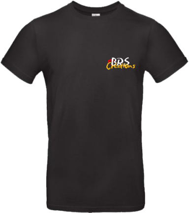 T-shirt noir avec le texte "B.D.S." en couleur sur la poitrine.